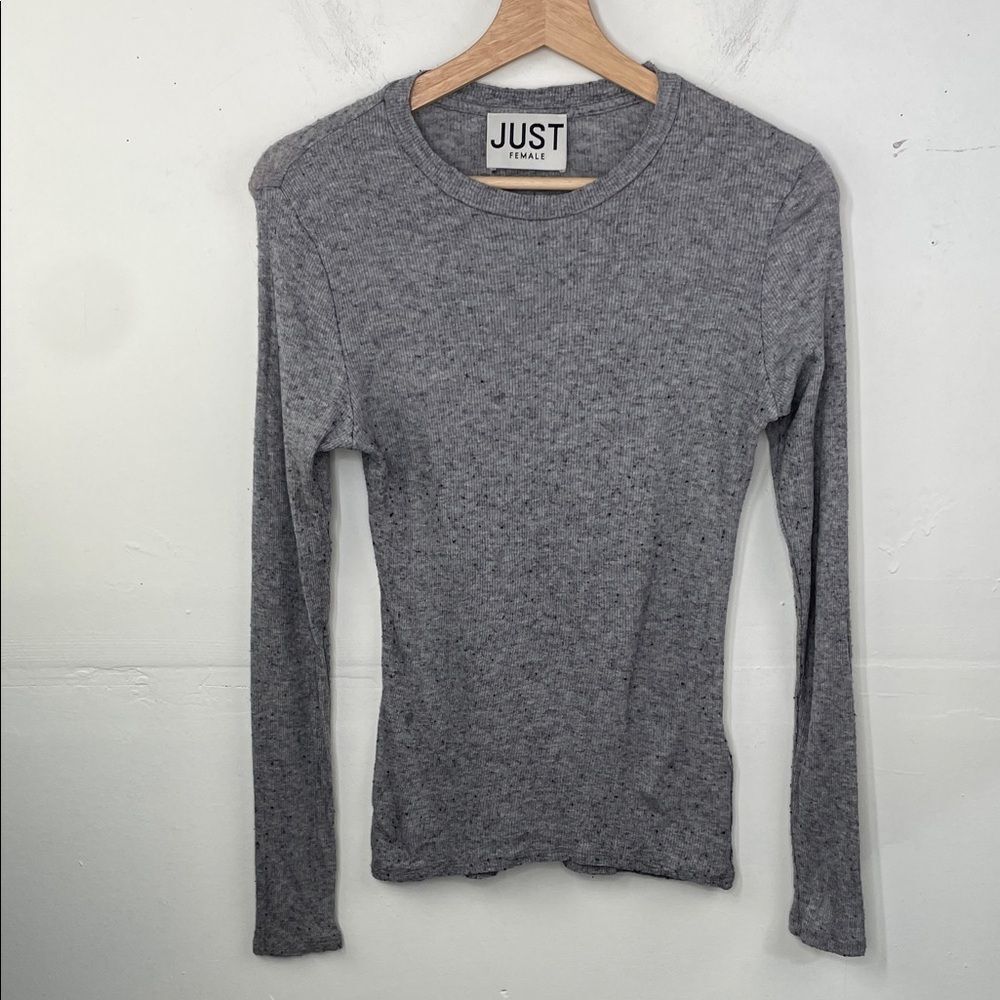 Just Female Heather Gray Long Sleeve Tee Wool Blend size Small